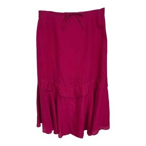 Linen Flared Tiered Maxi Skirt Size 16 18 XL XXL Pink Magenta Fuchsia